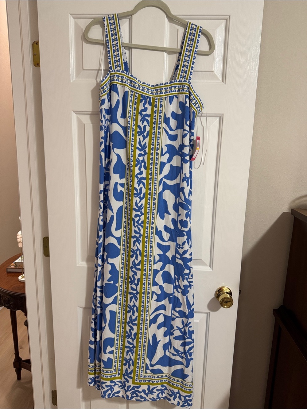 Vince Camuto Blue, White and Yellow Printed Maxi Dress